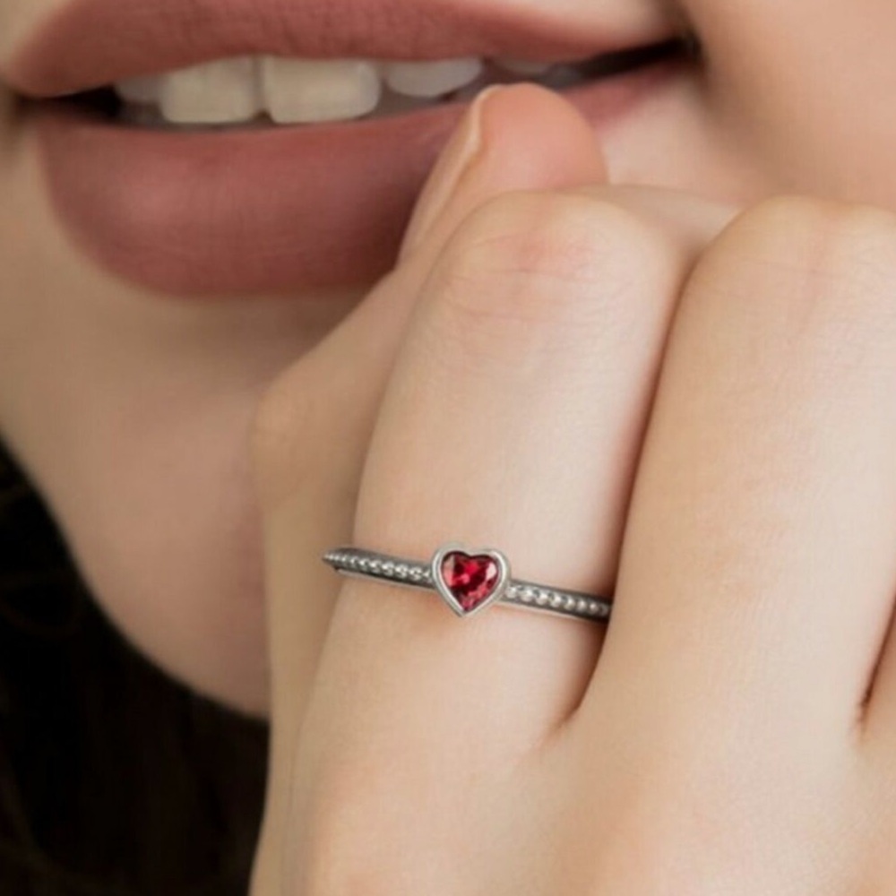 💛 Pandora 925 Silver One Love Ring with Ruby Gemstone